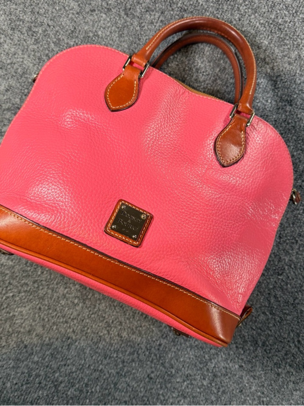 Dooney & Bourke Hot Pink Leather Satchel with Brown Trim